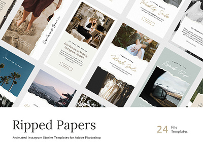 Ripped Papers Instagram Stories Templates animated template branding clean ecommerce fashion influencer instagram instagram stories instagram story instagram templates lifestyle marketing kit paper photoshop stories photoshop template promotion promotional ripped paper social media social media kit