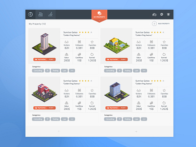 AdWoo Social Network - Properties View buildings cashflow design flat flat design game gamedesign interface design interface design templates interface designer isometric modal window properties social network start up ui ui ux design ux ux designer web