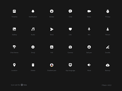 Hike – Iconography (filled) app hike icon icon set iconography icons illustration messenger redesign system design