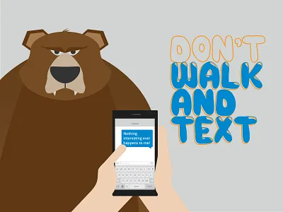 Look up! cell phone character funny grizzly bear illustration mobile phone texting vector