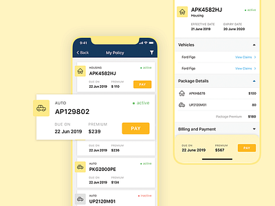 Insurance: Policy Listing insurance iphone minimal sketch typogaphy ui desgin user interface