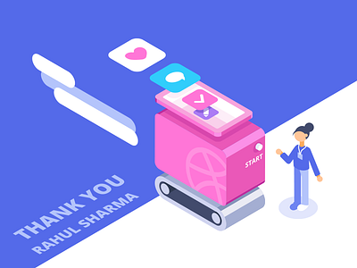 Dribbble Bot 3d bot debut design flat flat design girl illustration isometric landing illustration people robot