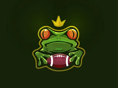 Frog illustration logo american animals ball crown design domek football frog gold green illustration logo marzec rugby team