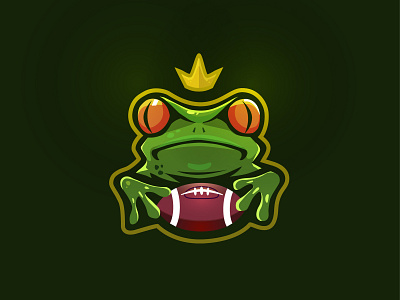 Frog illustration logo american animals ball crown design domek football frog gold green illustration logo marzec rugby team