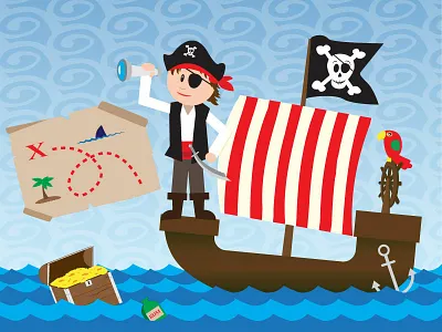 Pirate Boy 2d illustration character illustration pirate pirate ship treasure map vector