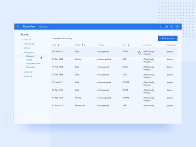 Fluent Pro Backups backup backups design fluent design microsoft server servers site sketch table tables ui uidesign web