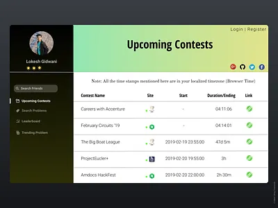 Upcoming Contests UI branding design flat icon illustration type typography ui ui ux design ux web