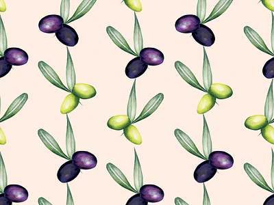 Watercolour Food Illustration Pattern Olives botanical illustration cooking food illustration food pattern healthy eating nature olives pattern watercolour illustration