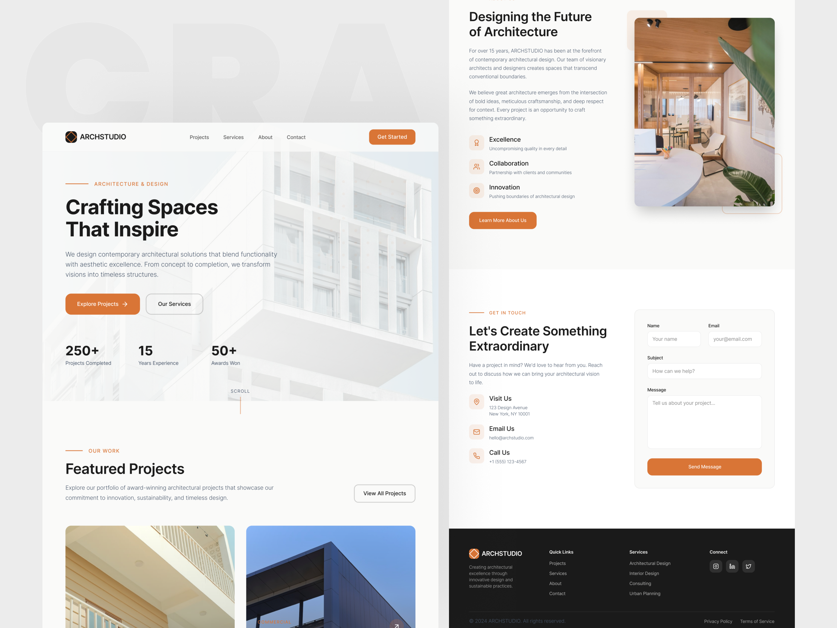 ARCHSTUDIO — Architecture & Design Website UI agency concept design figma freelance homepage interaction interface landing page minimalist responsive responsive ui design ui ui design ux web web design web design agency web ui website design