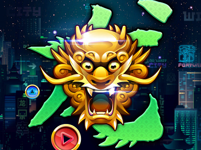 Dragon chinese city crispy dragon futuristic game neon oriental vector art