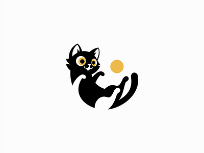 Playful Black Cat Logo animal ball branding cat cute design dynamic emblem fun icon identity illustration logo mark pet playful sports symbol vector vet