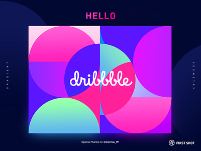 First Shot hello dribbble debut design dribbble ball first shot geometric gradient graphic hello dribbble invitation pink ui