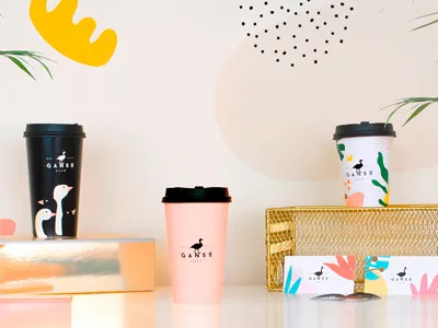 Gansocafe branding coffe shop coffeecup flowers illustration ilustracion logotype menu restaurant watercolor