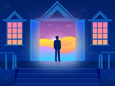 The path to dream architecture design dream graphic design illustration illustrator light magic man night shape sky vector vector art world