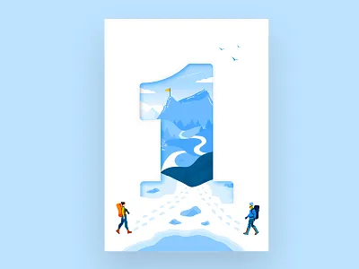 Mountains Illustration . We celebrate our first year. azerbaijan caucasus celebrate celebration cold design first birthday hiking illustration lake logo mountain mountains roads snow travel vector