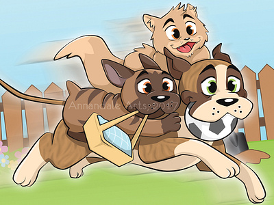 Action Pose! Loki and Floyd book illustration cat childrens book childrens book illustration dog