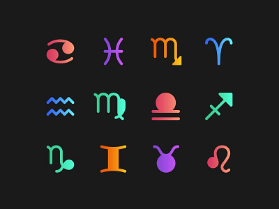 Zodiac Icons aquarius astrology cancer capricorn colorful colors gemini gradient icon set icons leo libra pisces sagittarius scorpio symbology taurus virgo zodiac zodiac symbols