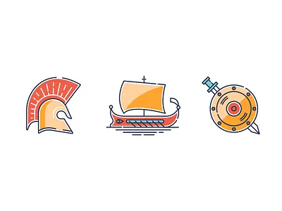 Ancient Greece icons ancient greece design helmet icon illustration logo shield ship sword vector