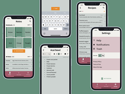 Notebook App app color flat note app typography ui ux