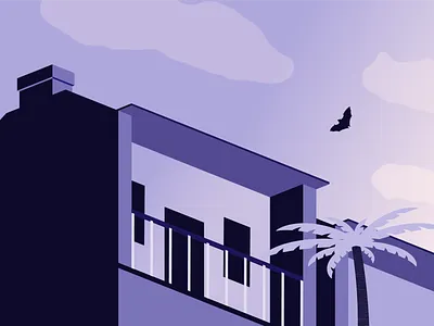 Sunset Over Sydney bat blue city flat colour illustration minimal plam tree sunset sydney terrace house