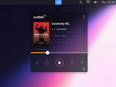 Audible Mac App Concept amazon audible dark mode mac os player popup sketch ui