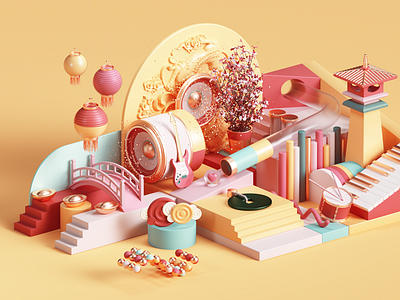 Apple Chinese New Year 3d abstract ad adobe animation apple appstore c4d cgi cinema4d colors commercial design geometric geometry illustration ios render set ui