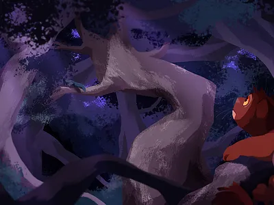 Tangle of Trees adobe photoshop animal art animals background design cat digital art digital painting forest illustration kid lit art nature