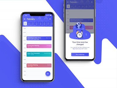 Calzie smart calendar app - Part 2 calendar app calendar design color concept event app event calendar event management home page illustration iphone x meeting app pop up design time shift time zone to do app to do list