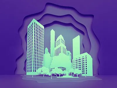 City blender3d city design flat 3d illustration kadasarva layer layer art layer style paper trend ultraviolet vector