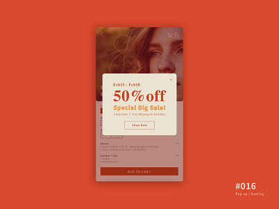 UI 016 016 16 app cart daily 100 challenge dailyui design ecommerce overlay pop up sale shop app ui uidesign