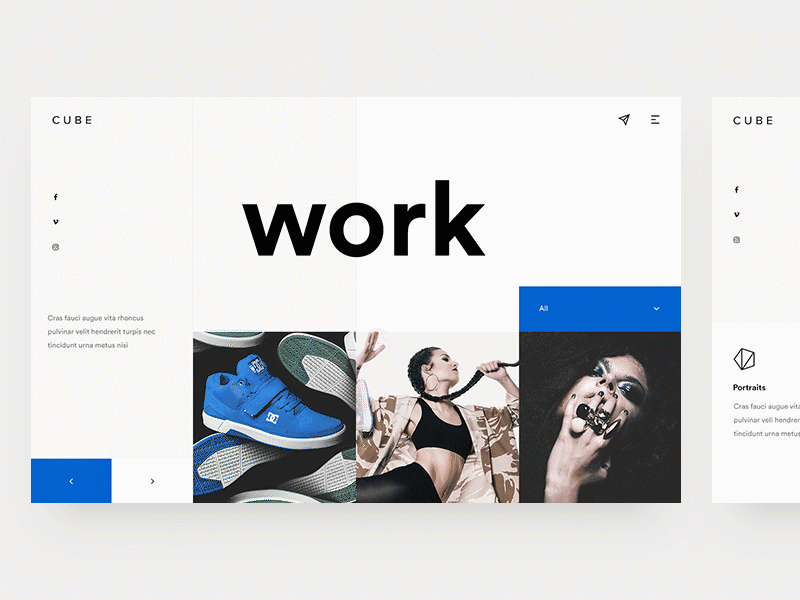 Cube Screens animation contact cube flat gallery menu personal photography portfolio services testimonials ui ux web design
