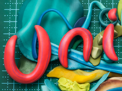 Fragment of a poster 2 abstract experiment lettering modelling clay plasticine plastillustration