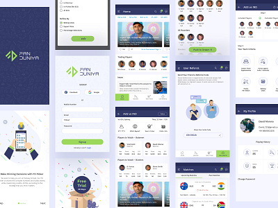 Fanduniya Dream11 Prediction blue cricket cricket predication design illustrations login mobile news onboarding screen popular predication profile recent sign up splash screen ui user ux web