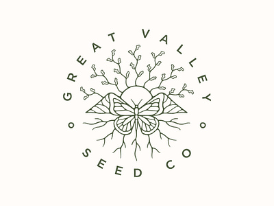 Great Valley Seed Co australia badge branding butterfly icon illustrator logo mountains nature seed sun typography vector