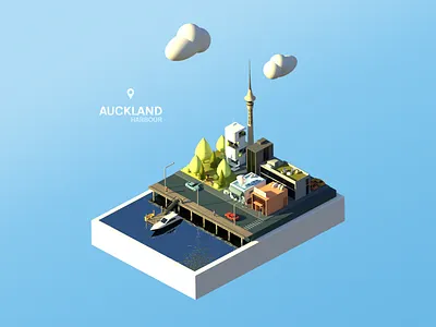 Auckland Harbour 3d adobe photoshop auckland blender buildings city newzealand town