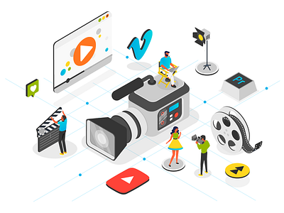 Video production 2d character animation camera charachters character character design design explainervideo illustration isometric isometric animation isometric design isometric icons isometric illustration movie photoshop production vector video production youtube