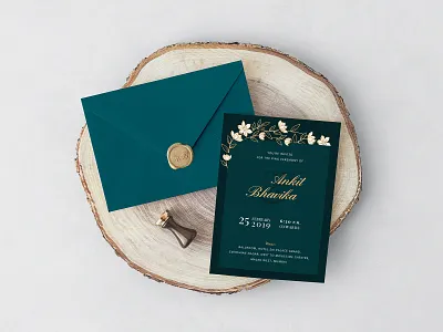 Engagement Invite ceremony colors engagement floral floral design gold green illustration invite design print ring ring ceremony wedding