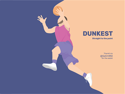 Hello Dribbble! applepencil basketball blue character flat hello identity illustration illustrator cc jump minimal player purple shot simple slamdunk thankful vector