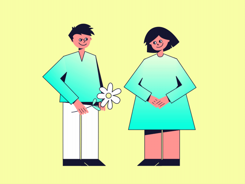 Shyness 2d animation aftereffects animation charachter design charachters cute boy cute characters cute girl green illustration love lovely motion animation motion design shyne vector