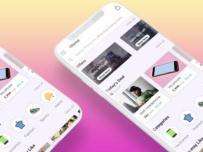 E Commerce App Home page UI Design app desiginspiration e commerce graphic homepage design icon iphone x minimalist mock up ui uidesign ux ux design