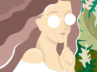 Girl Making Shh beautiful color design flat girl graphic art hair illustration minimal sun glasses typography vector vector art vintage