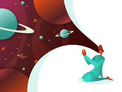 pray with universe animation design flat illustration minimal pray religion religious space vector