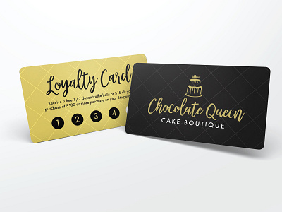 Chocolate Queen Cake Boutique Loyalty Card boutique branding business card cake cake shop card chocolate design desserts stationery design sweets