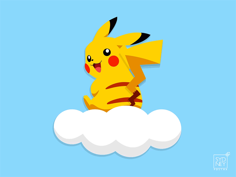 Floating Pikachu adobe aftereffects adobe illustrator flat design gif illustration kawaii motion graphic pikachu pokemon vector vector art vector illustration