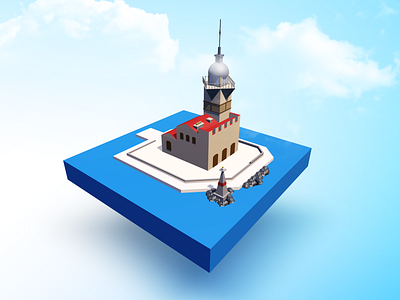 Kız Kulesi / Maiden's Tower 3d 3d art building c4d cinema4d concept design digital historical icon illustration isometric istanbul maidens tower minimal modelling painting sea tower