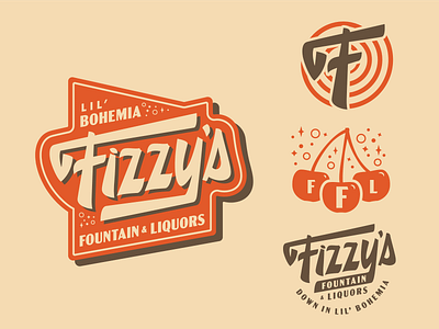 Fizzy's Fountain & Liquors 50s badge branding diner fizz logo logotype script soda vintage vintage lettering