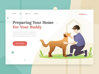 Pet Adoption Landing Page adopt adoption character dog doggy family header homepage illustration landing page man people pet shop pets