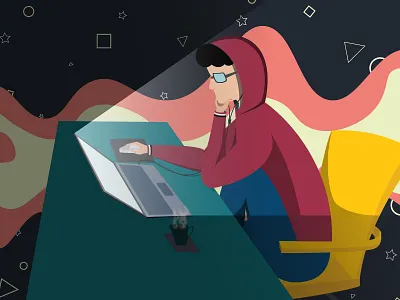 Work! adobe illustrator chair coffee flat design hardwork illustration imagination night self table thinking work work desk working