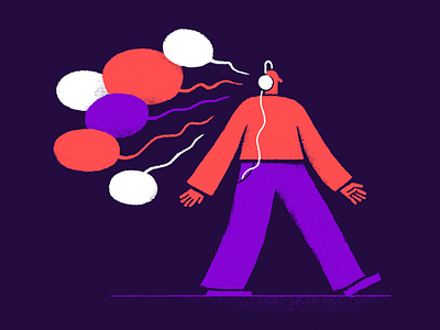 Podcast 2 character design editorial headphones illustration