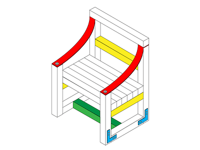 Chair 001 axonometric chair de stijl illustrator